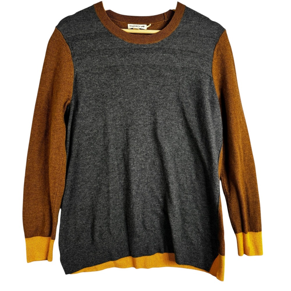 TOAD & CO Sweater Size XL Colorblock Gray Brown Yellow Crew Neck Pullover